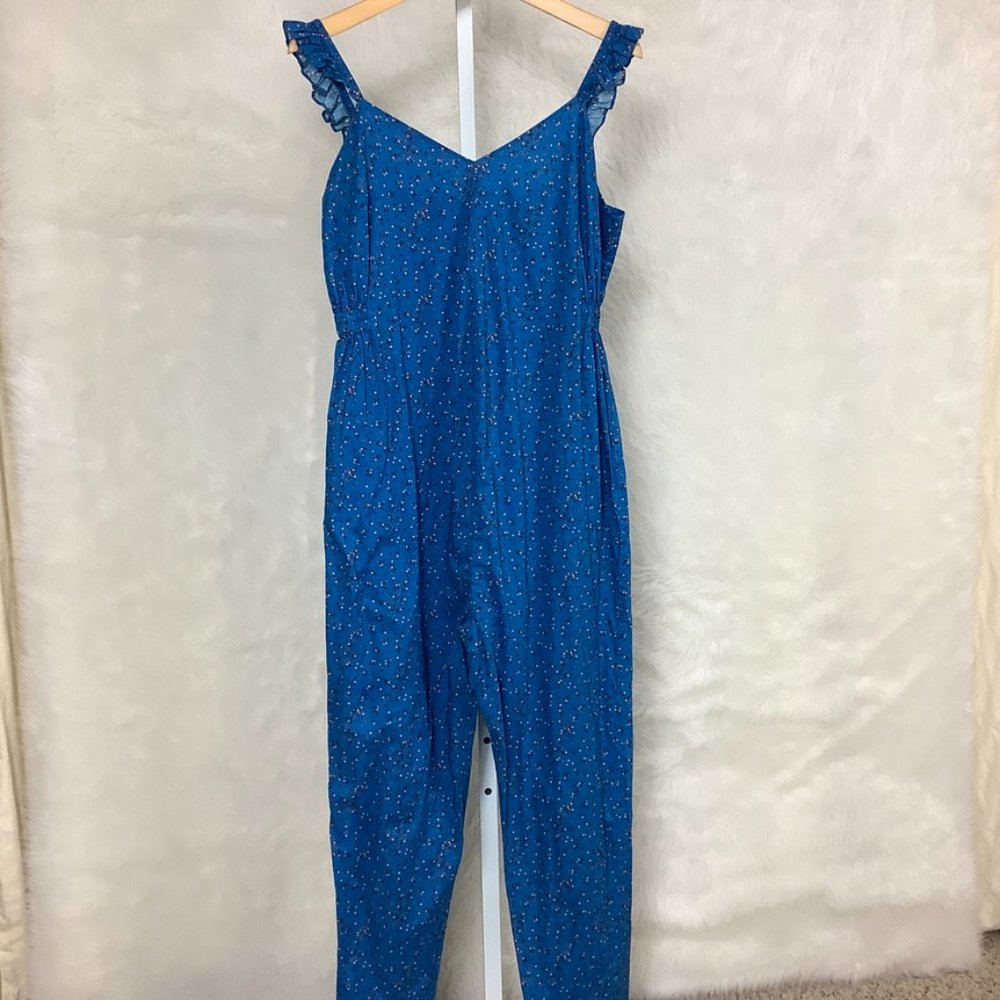 Hatch Daphne Blue Micro Floral Ruffle Strap Sleeveless Maternity Jumpsuit Size 1